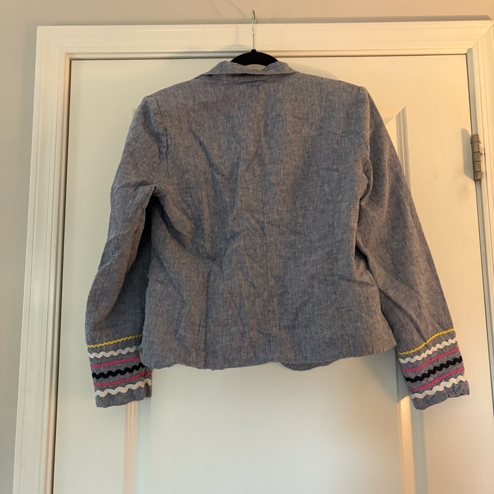 For Cynthia Women's Gray Multicolor Accents Linen/Cotton Blend Blazer - Picture 6 of 14
